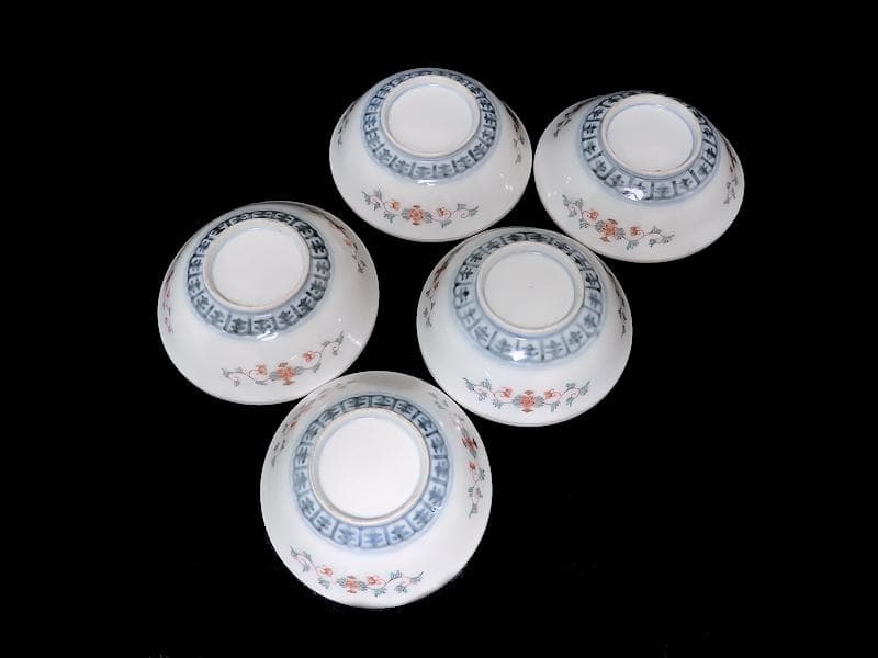 古伊万里　金襴手　波兎に花の図　膾皿　春寒鉢　５客　C961AS-BGd