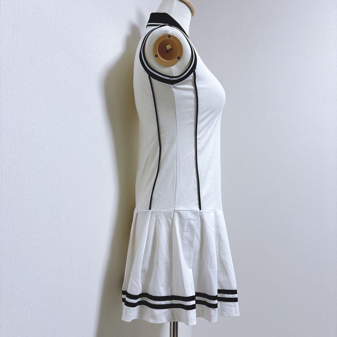 【マークアンドロナ】美品 セミプリーツワンピース ゴルフワンピース ホワイト S
