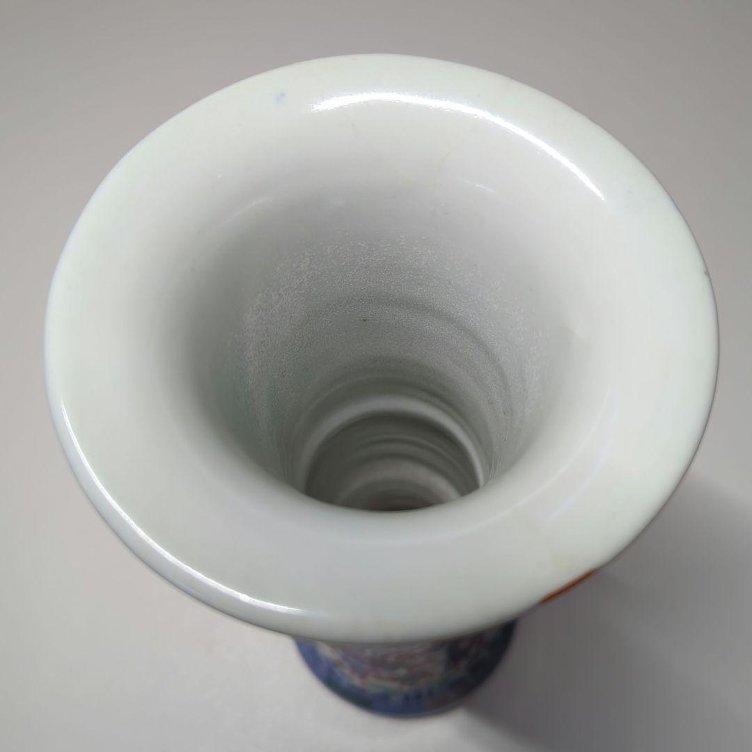 中国古美術　古玩　華道具　大明萬暦年製花器　花瓶　飾り壷　五彩色絵　雲龍鳳凰絵