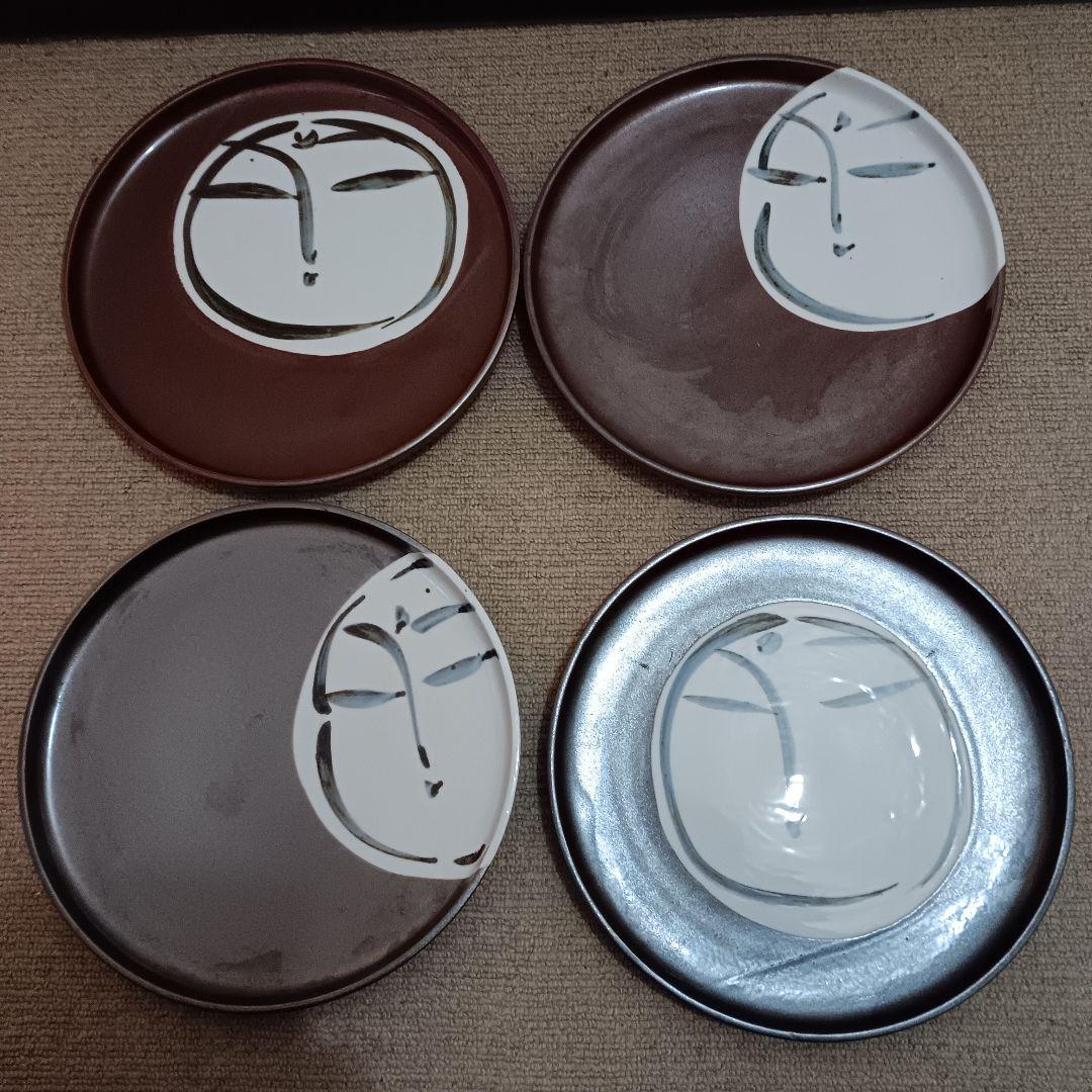 佐藤勝彦 陶器 絵皿 手描き皿 4枚セット 仏様 お地蔵様 顔 サイン 希少