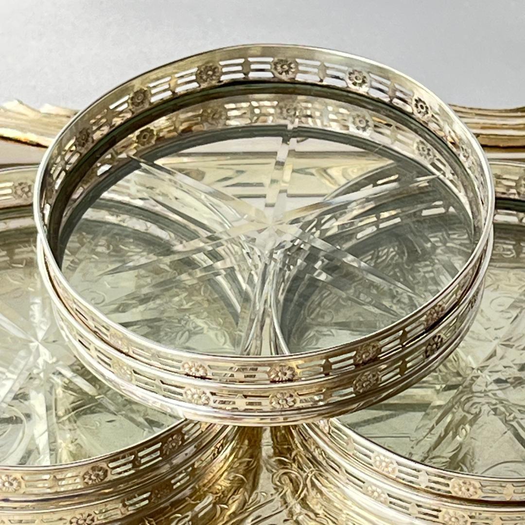 【WEBSTER】 フローラルのコースター 6枚【純銀/ガラス】 スターリング