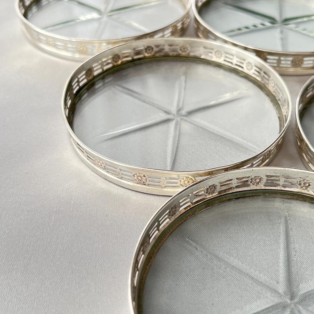 【WEBSTER】 フローラルのコースター 6枚【純銀/ガラス】 スターリング