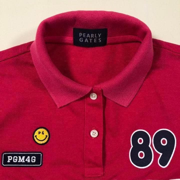 パーリーゲイツ ニコちゃん ポロシャツ 日本製 レッド系 サイズ0