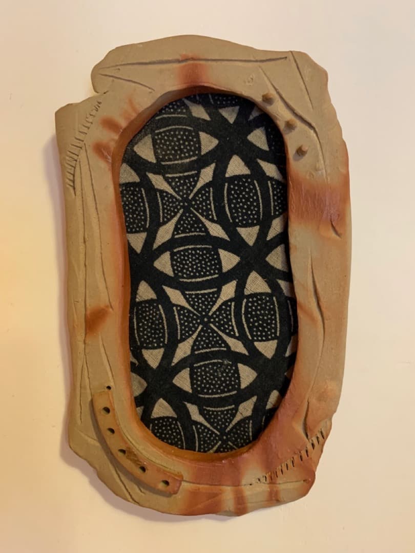 古布３　額　信楽焼　陶製　アート　美術品