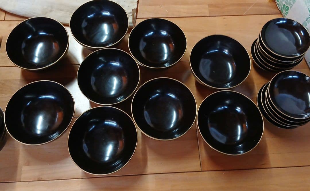 漆器 椀 セット 黒色 金縁②