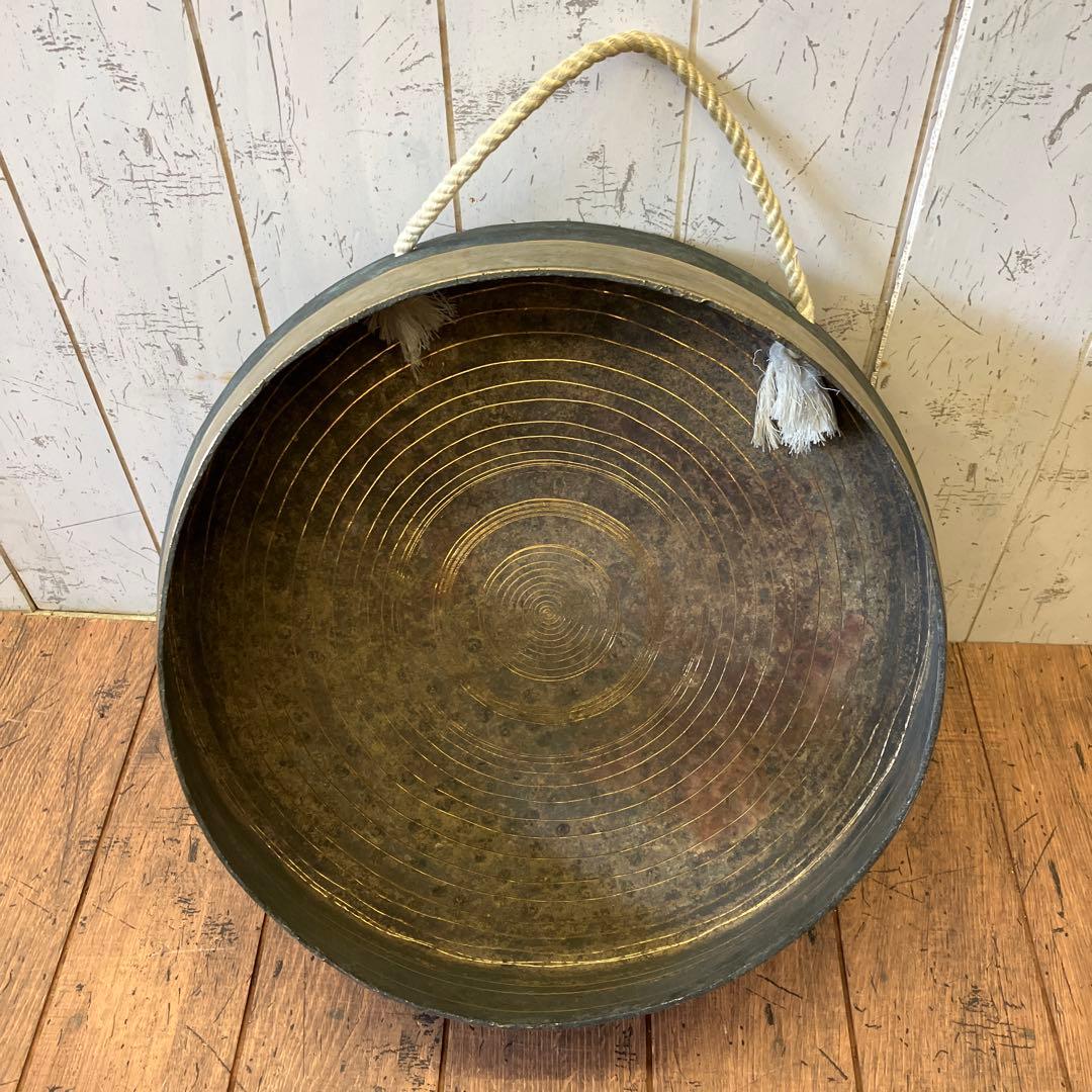 アンティーク 韓国楽器 打楽器 チン ケンガリ 銅鑼 鐘 2点セット 民族楽器