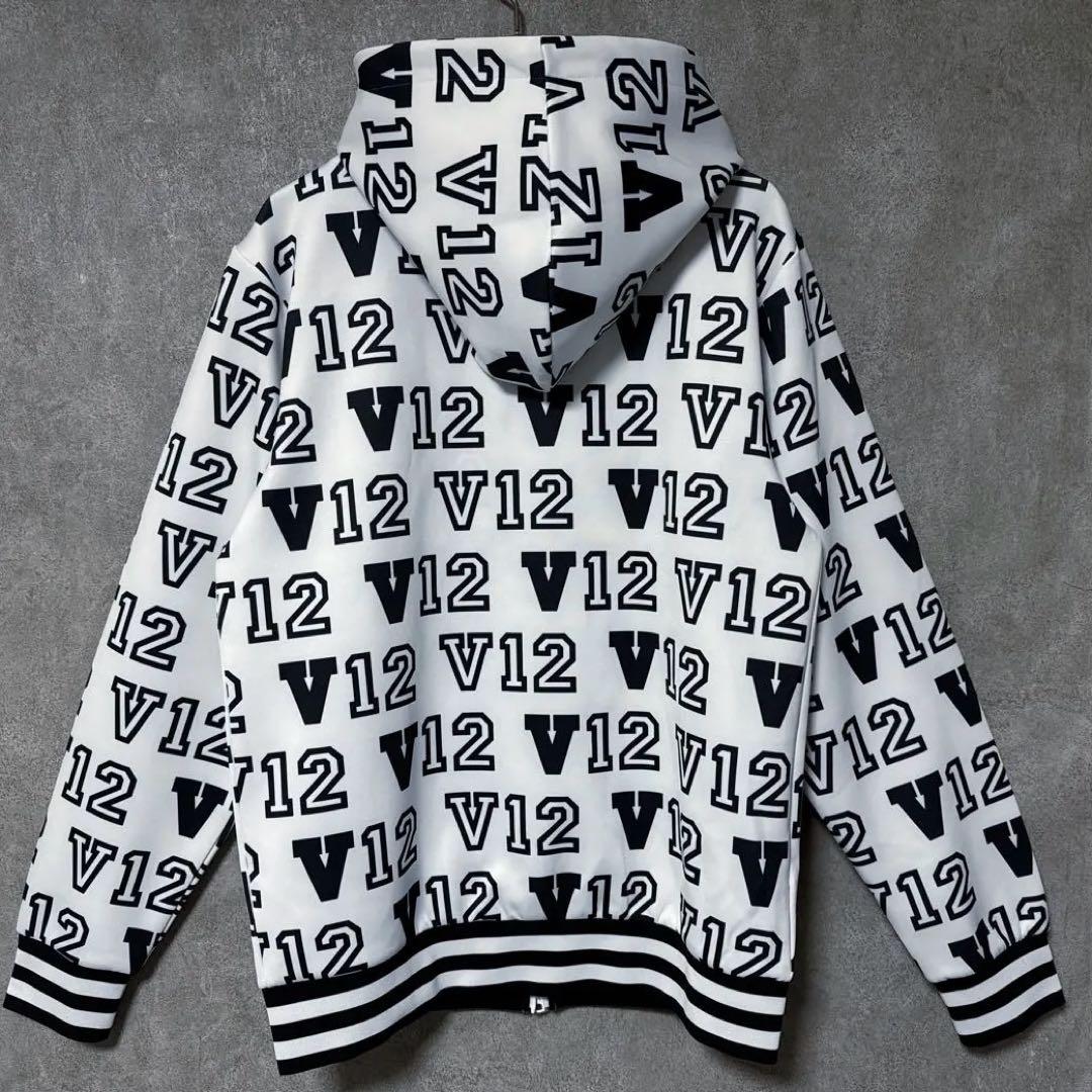 V12 ヴィトゥエルヴ ジップパーカー ジャケット 総柄 ロゴ ホワイト L