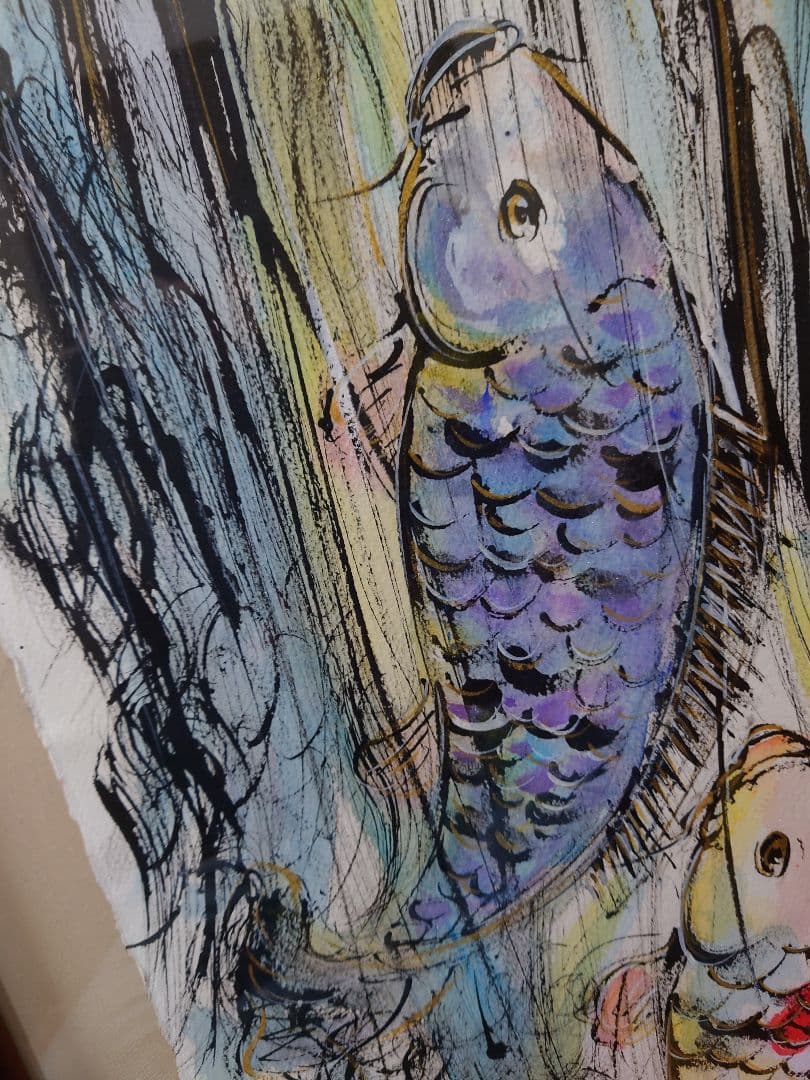 ms鈴木康雄 「鯉の滝登り」絵画 水彩画 縁起物