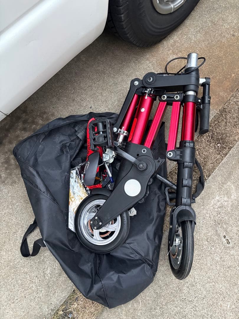 折りたたみ自転車 黒赤 コンパクト収納　 軽量 高さ4段階