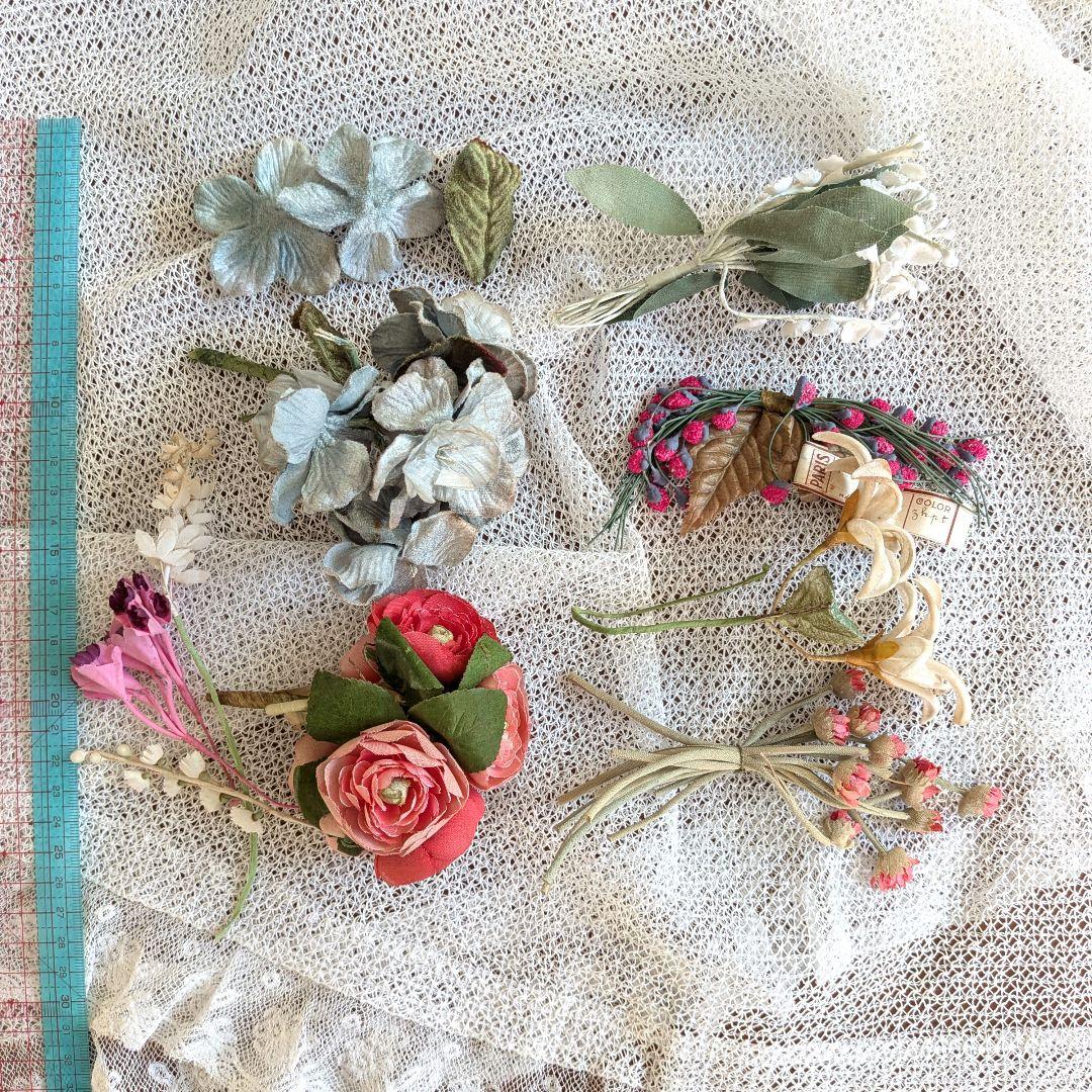 カルトナージュBOXに布花ぎっしりセット フランス製アンティーク