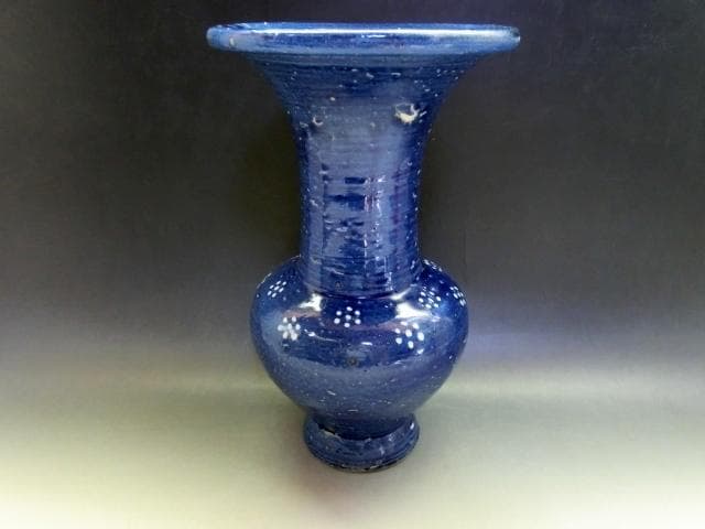 花瓶■青釉七点花文口広瓶 古い花器 花生け 染付 古玩 唐物 時代物 骨董品■