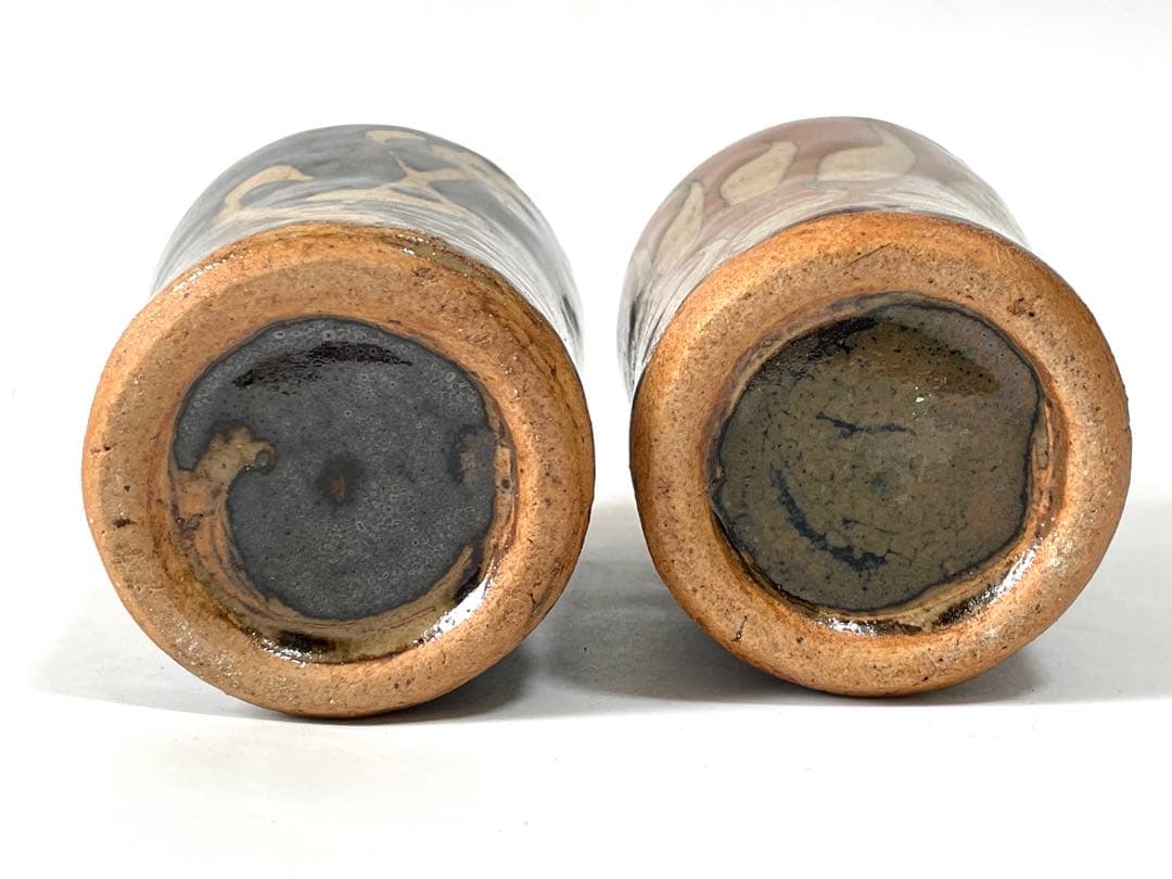 人間国宝　濱田庄司　浜田庄司　柿釉　鉄釉　酒器　徳利　盃　一対　共箱　トウキビ文