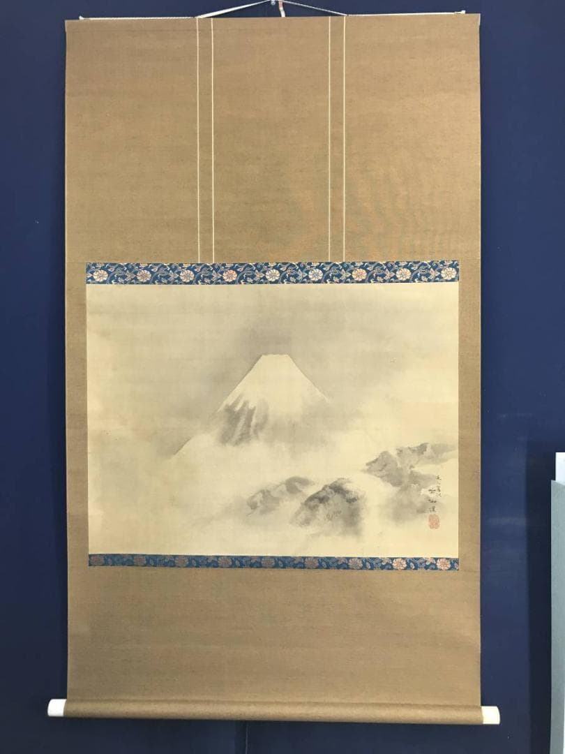 【真作】紫仙渓/富士山図/富士図/山水図/横物/掛軸/名家伝来/AD-129