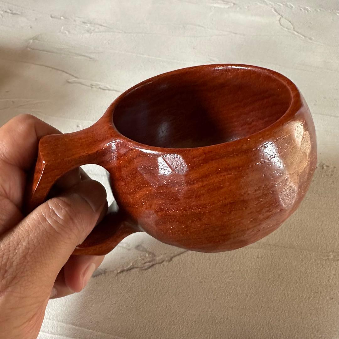 【美品】良岳氏作 木製コーヒーカップ けやき・花梨（2脚セット）