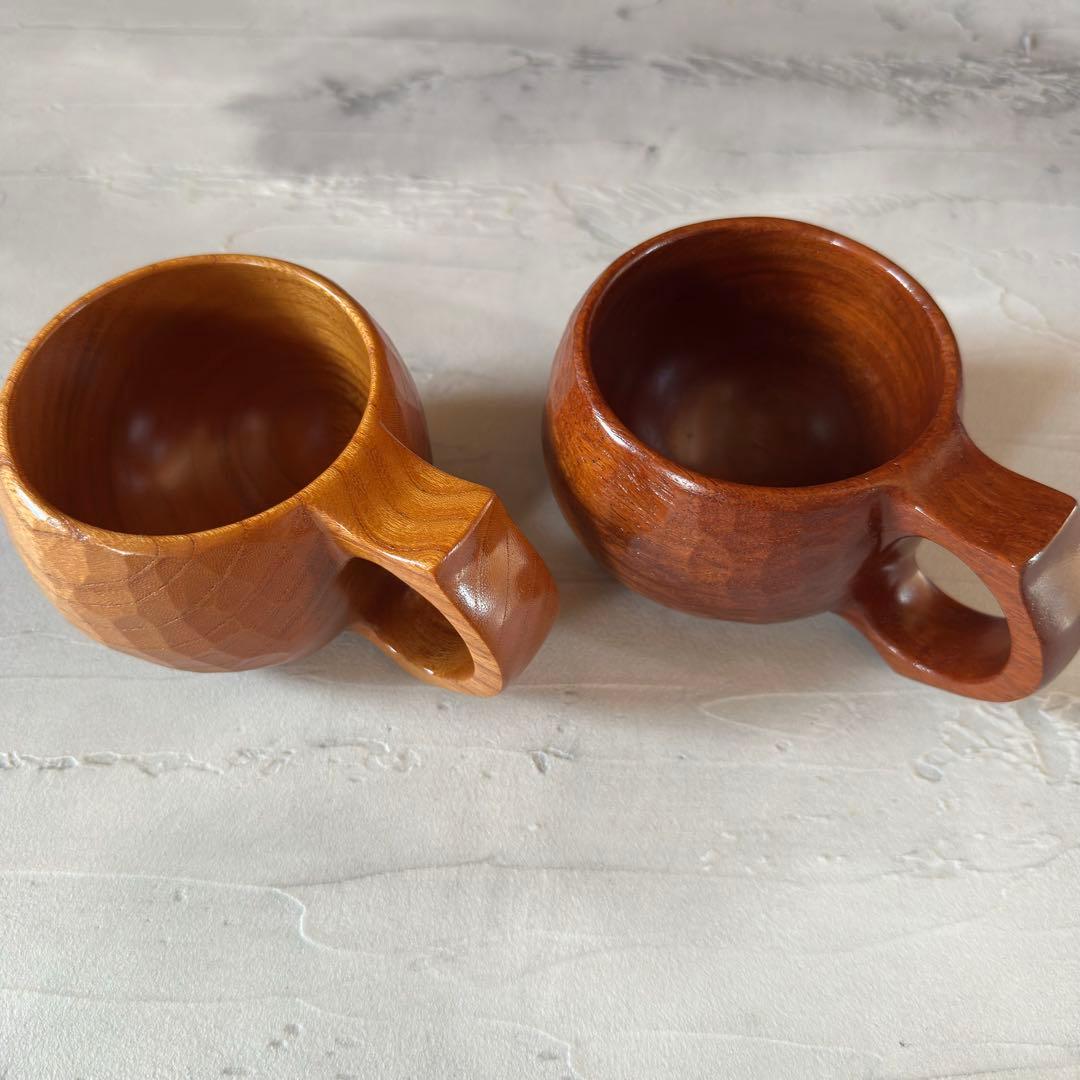【美品】良岳氏作 木製コーヒーカップ けやき・花梨（2脚セット）