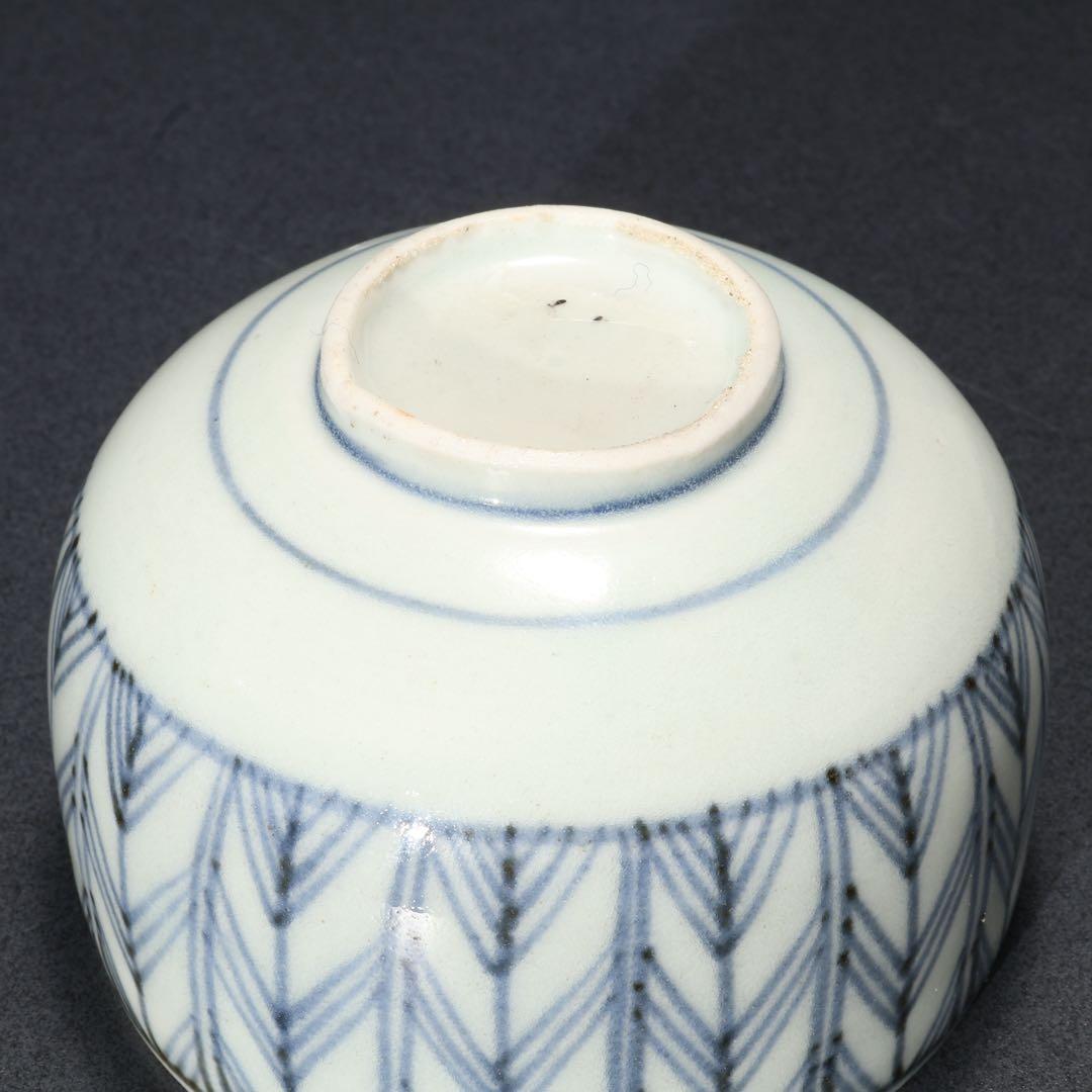 古伊万里　ころ茶碗　染付矢羽　骨董　R1378w2B3