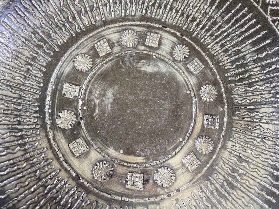 高麗青磁 大皿 象嵌 菊文 李朝 骨董 古玩 古美術 時代物 径28cm