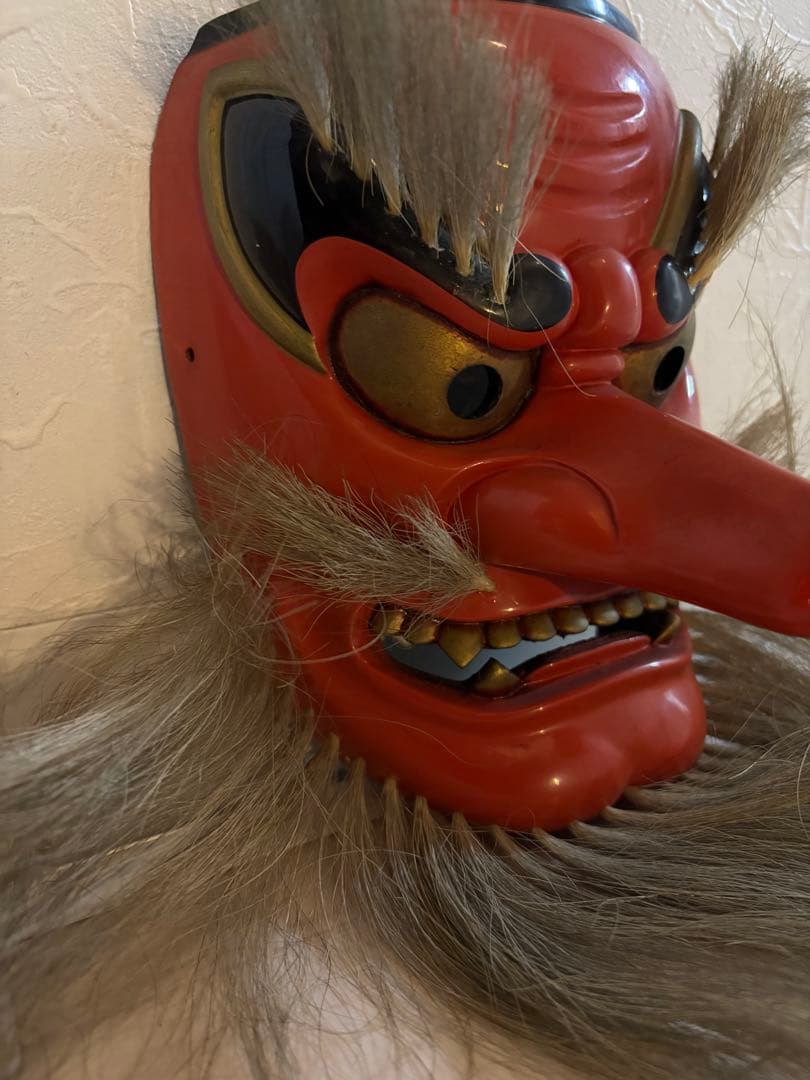 神楽面 能面 長い髪付き 猿田彦 天狗