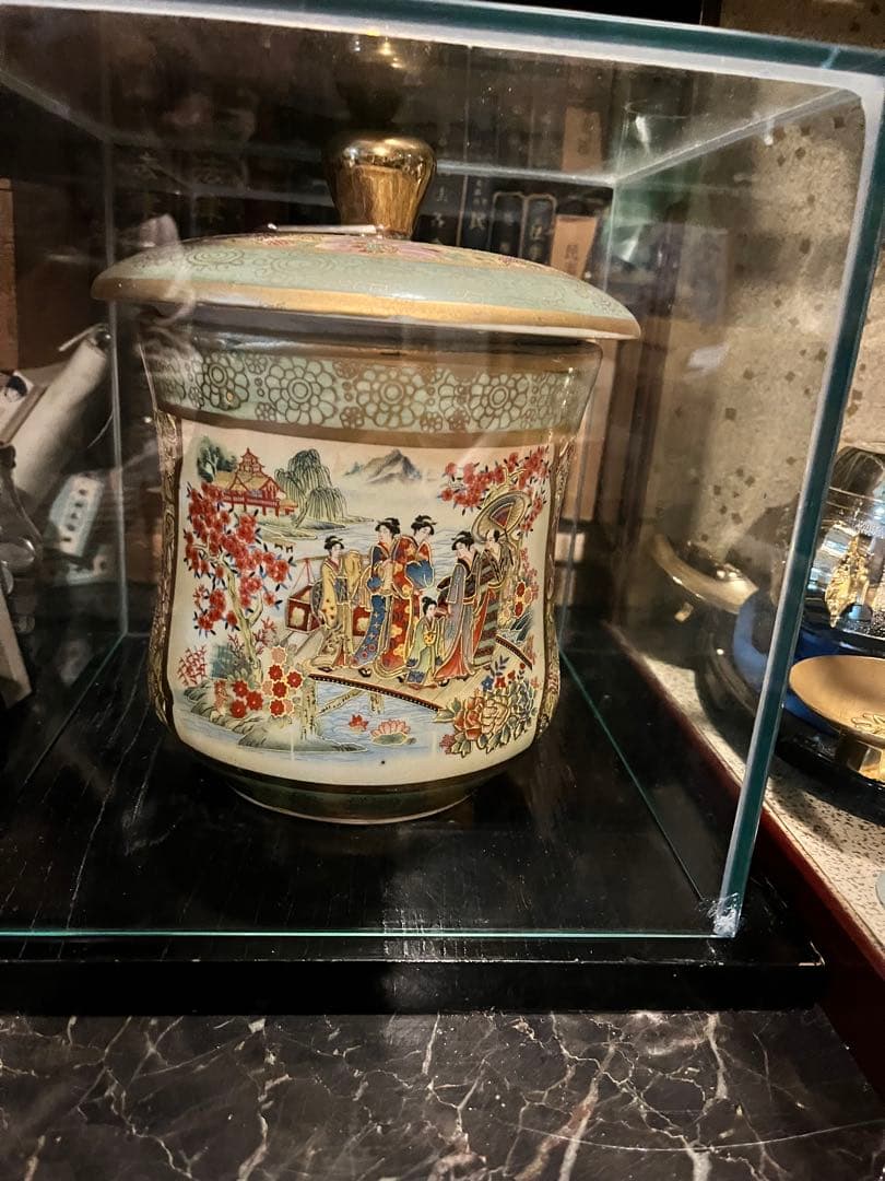 薩摩焼色絵美人桜図水差し 水差し、 九谷焼金彩色絵水差し、水差し、茶道具