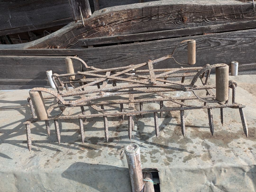 除草機　古道具　金属製農具 約200cm×40cm　田んぼ　アンティーク