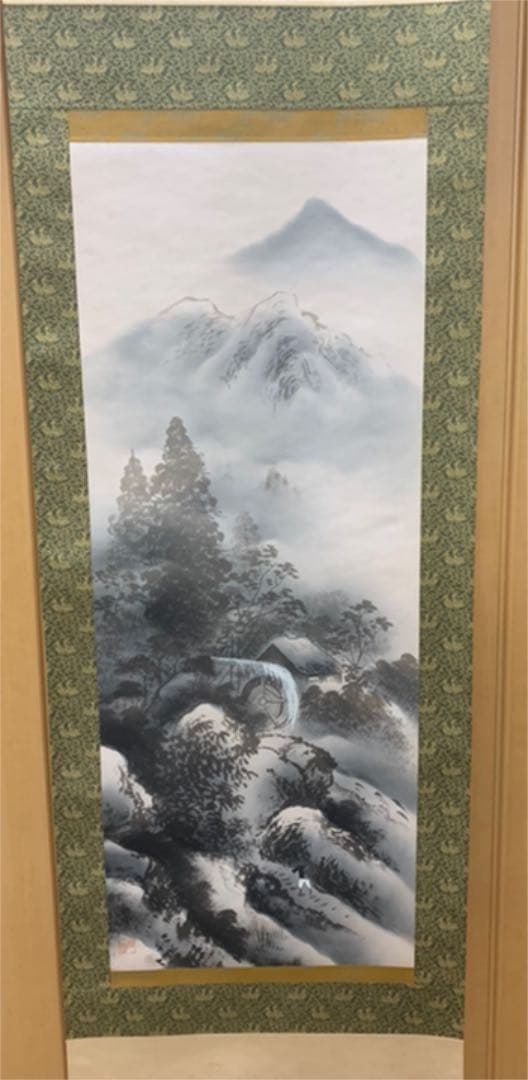 掛軸　水墨山水　白雲