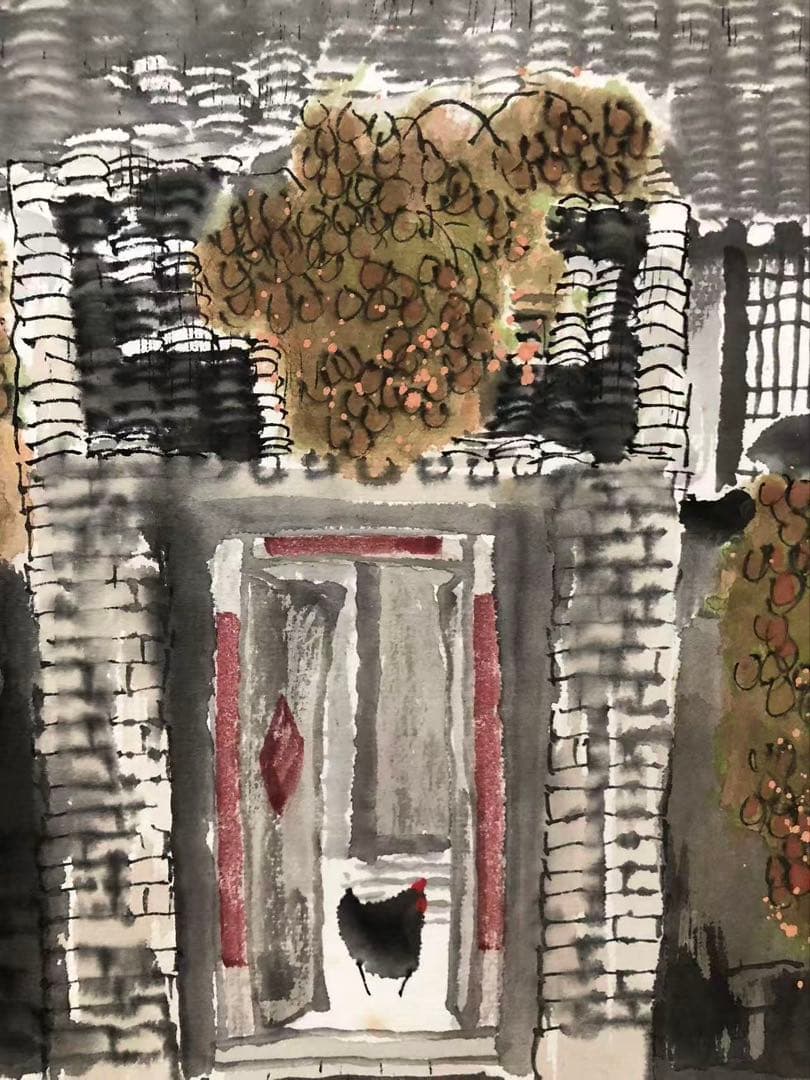 中国画 北京 趙景岩［風景画］紙本　額入　ガラス張り！