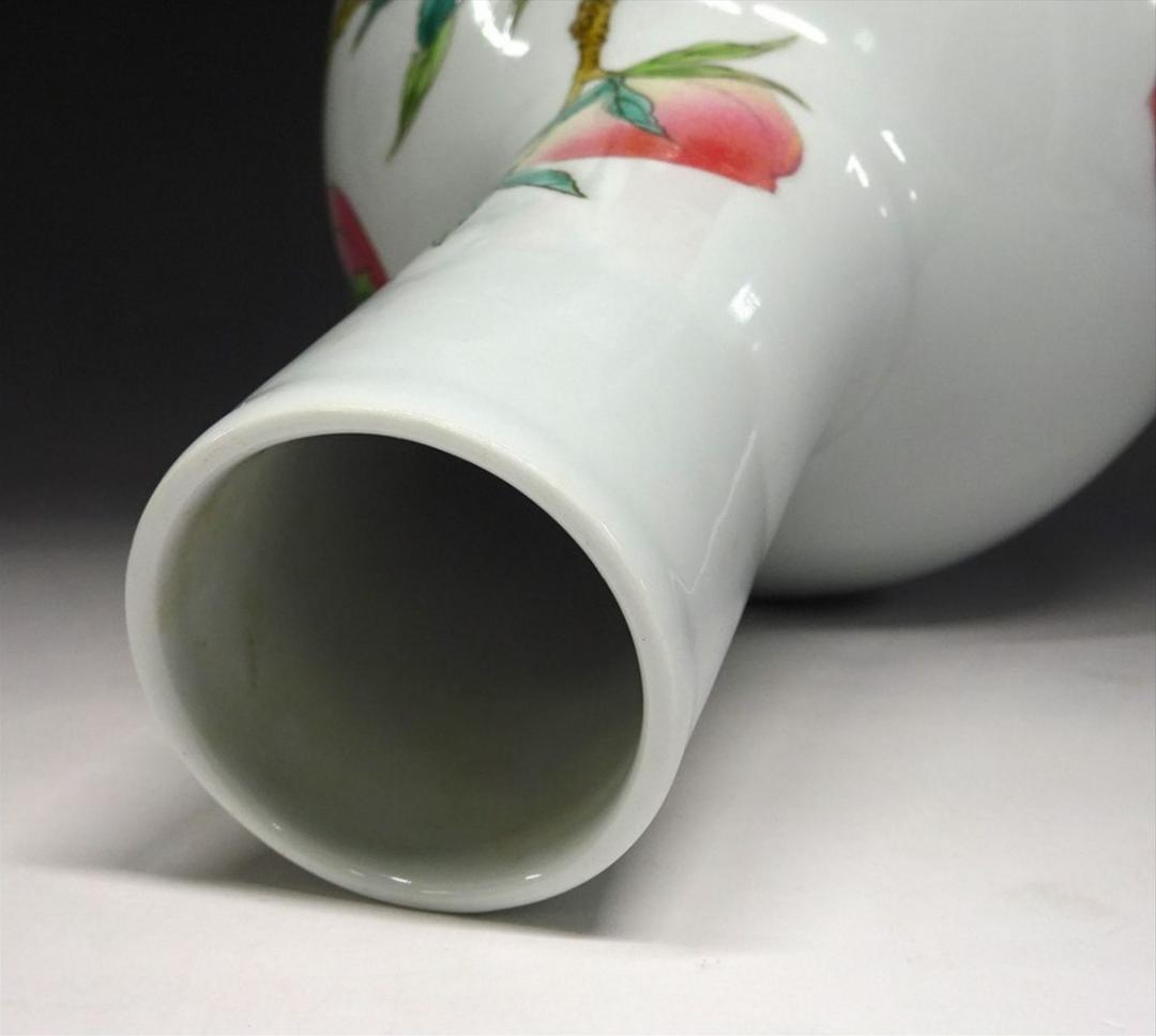 中国古玩 粉彩 桃漢詩文 景徳鎮製 花瓶 高約28.5cm f031107