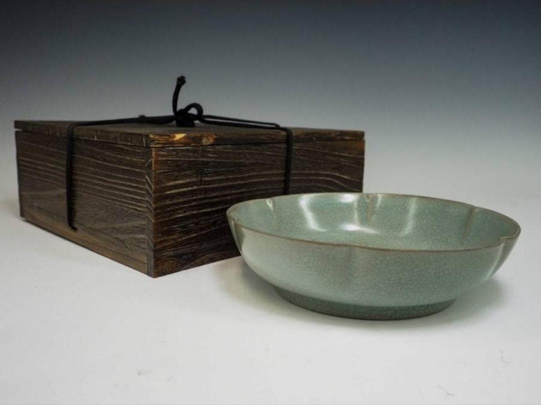 中国美術 宋 汝窯 青磁皿 青磁筆洗 幅18cm 箱付 中国古玩 c21112