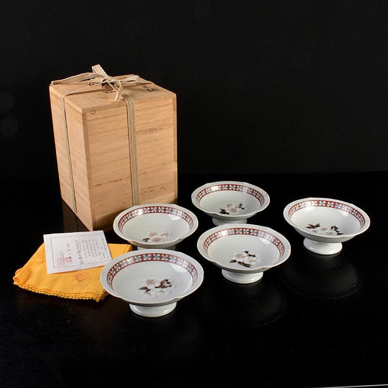 九谷焼　後上俊香(俊子)作　色絵　銘々皿　5客　共箱　M　R6010