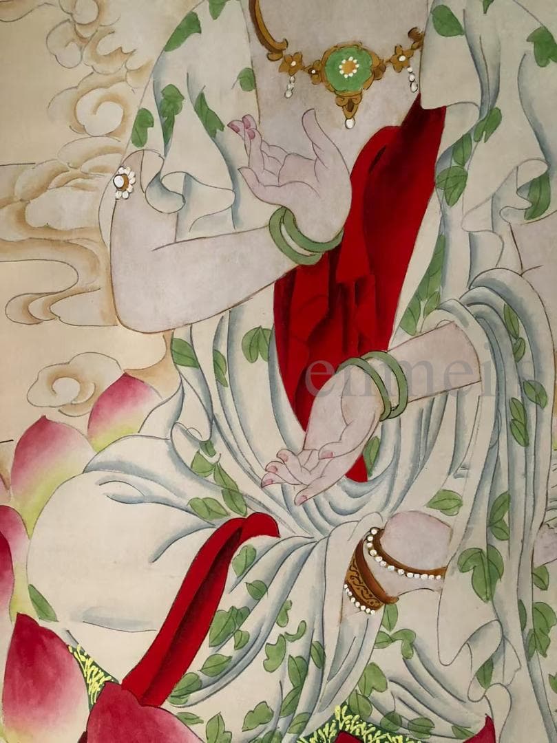 中国古美術・純手描き四尺観音菩薩掛軸・水彩画・張大千印款・珍品画・肉筆・文房置物