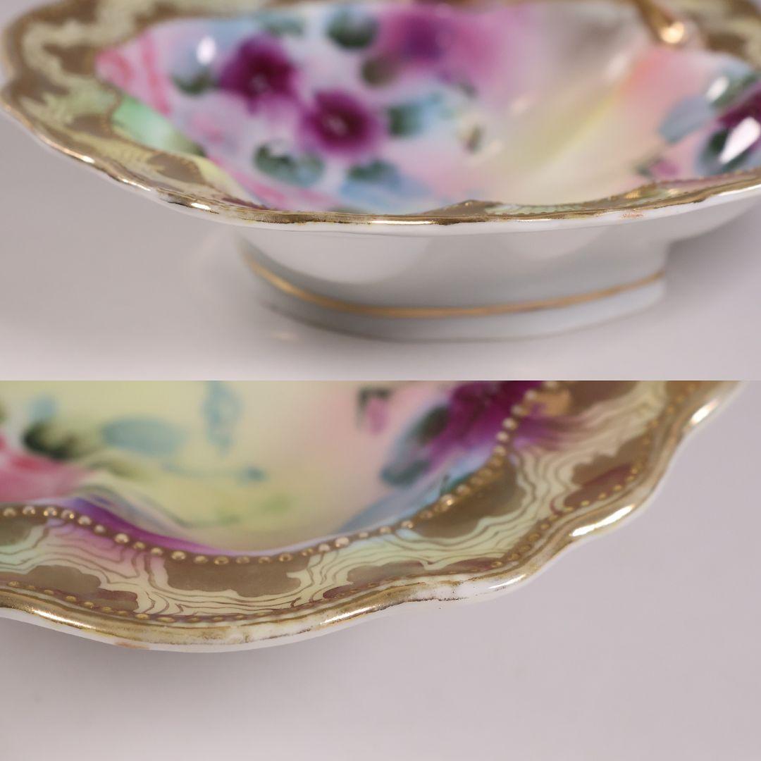 【CM297】オールドノリタケ 花 皿 薔薇 パンジー 金彩 イエロー 黄色