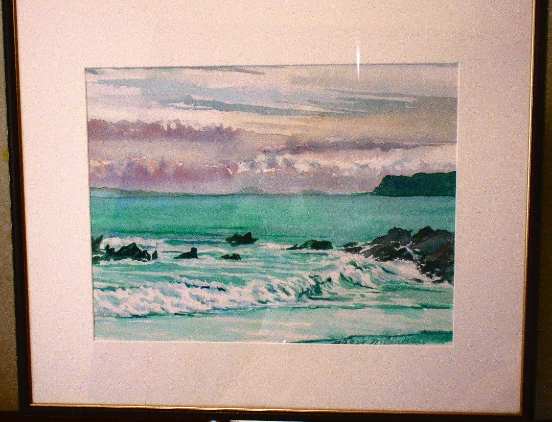 水彩画 海景 額装済み 原画 F６号