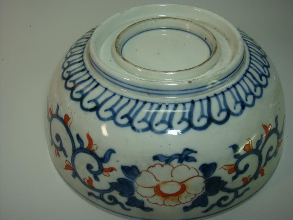 鉢■古い花唐草紋赤絵染付 青海波 五重塔 三つ鉢 時代物 骨董品（江戸後期）■