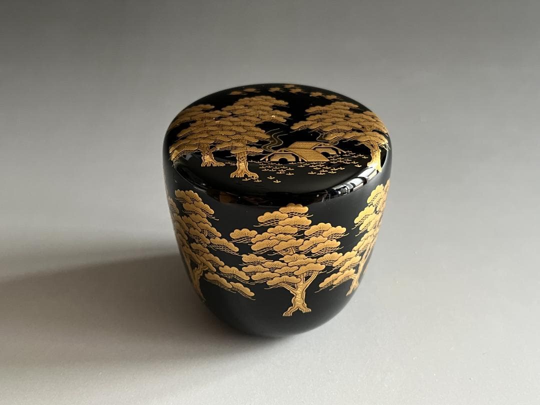 一瓢斎　黒大棗　松蒔絵　内銀地　薄茶器　茶道具