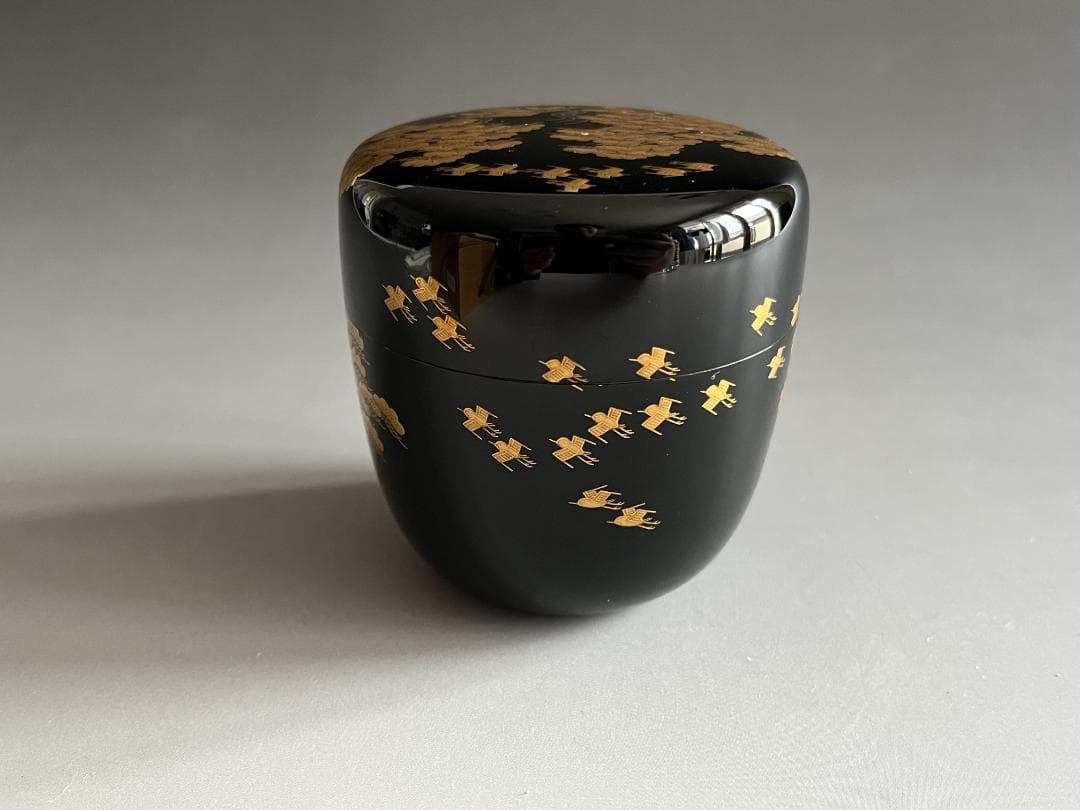 一瓢斎　黒大棗　松蒔絵　内銀地　薄茶器　茶道具