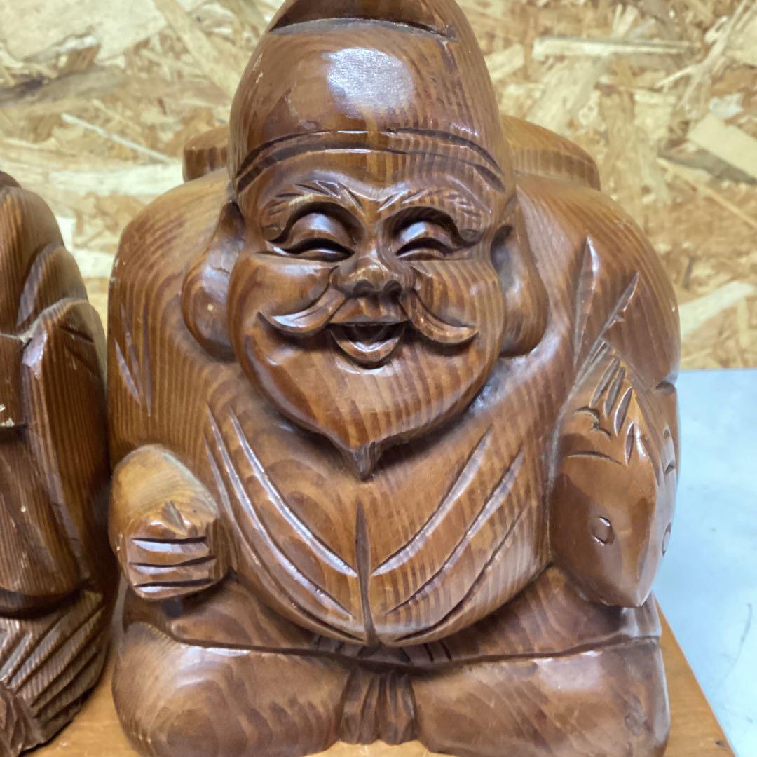 縁起物 木彫り大黒天恵比寿 置物セット 福財招来（O98）