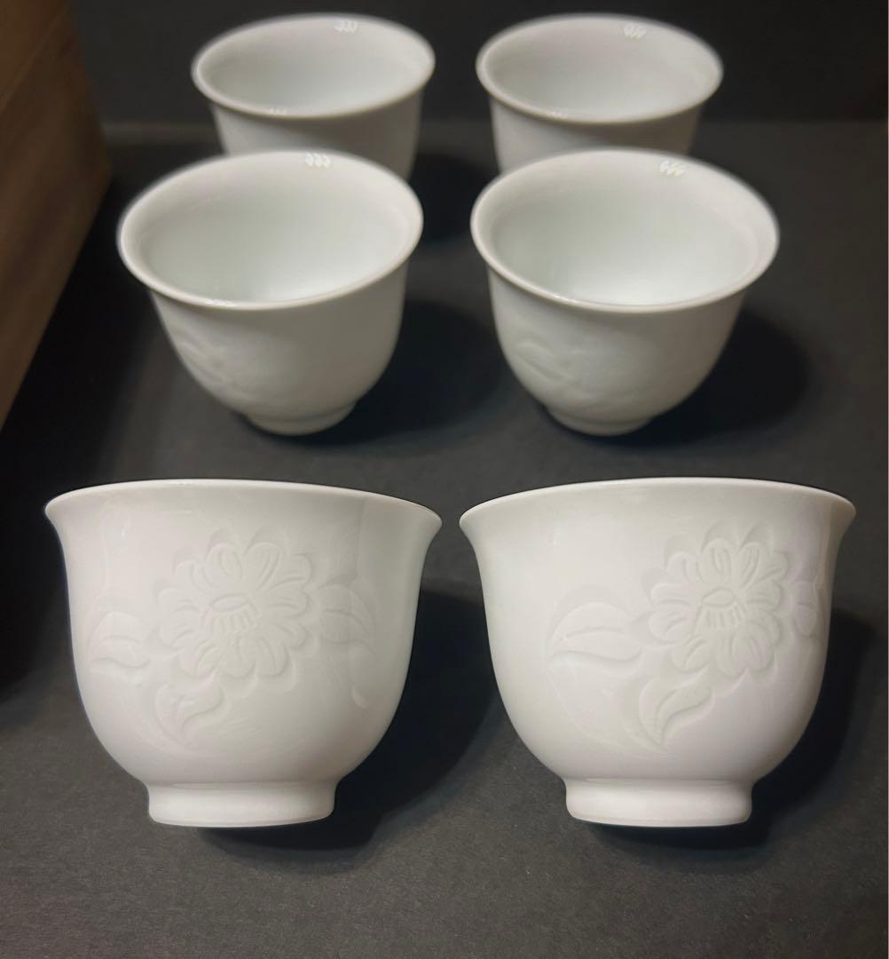 奥川俊右衛門 白磁 汲出茶碗 6客揃 小田志庵 煎茶器 湯呑 ぐい呑 有田