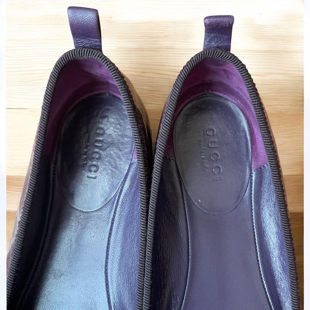 GUCCI フラット　バレエシューズ　レザー　ダークパープル　CG柄　36