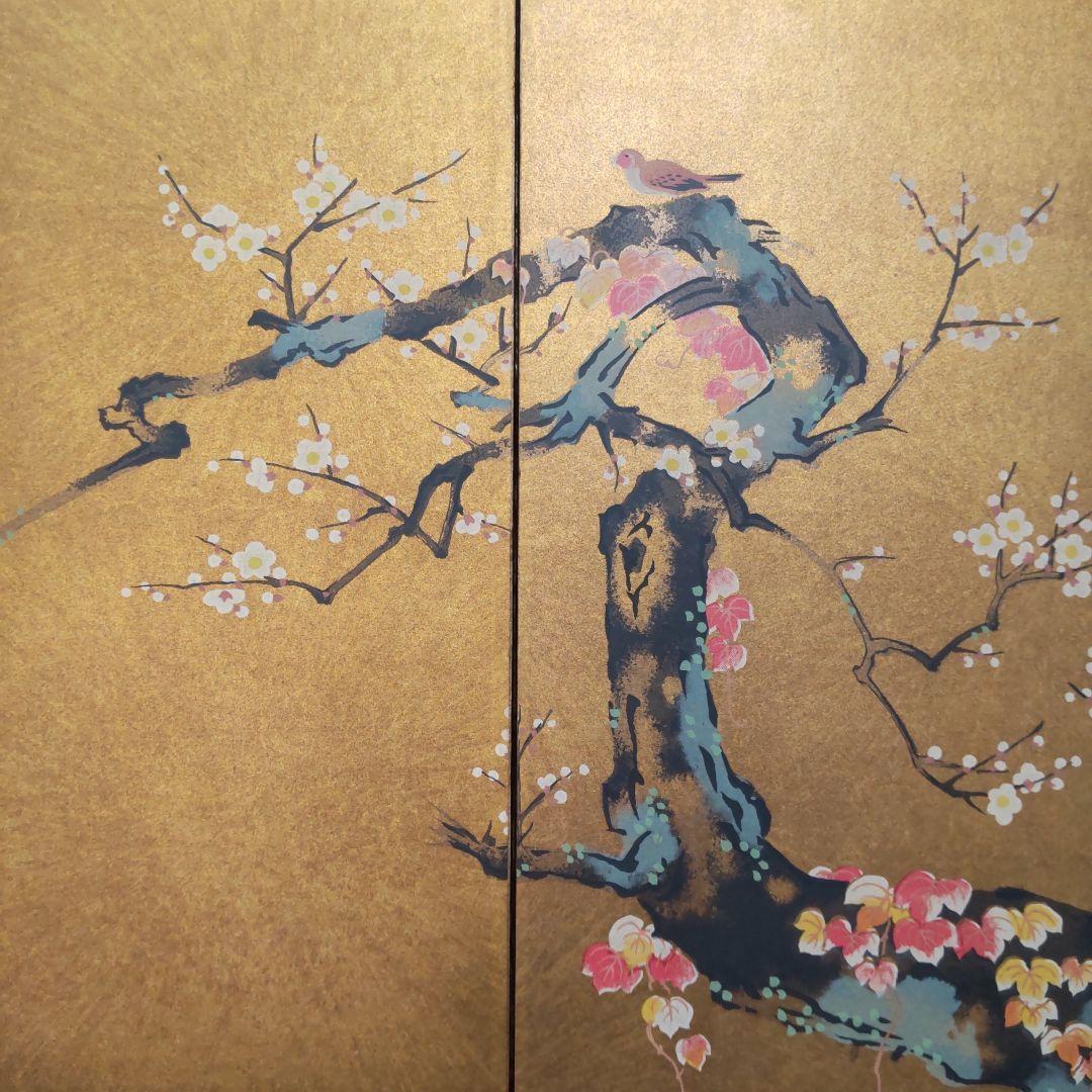 日本画 梅に山鳥図 屏風