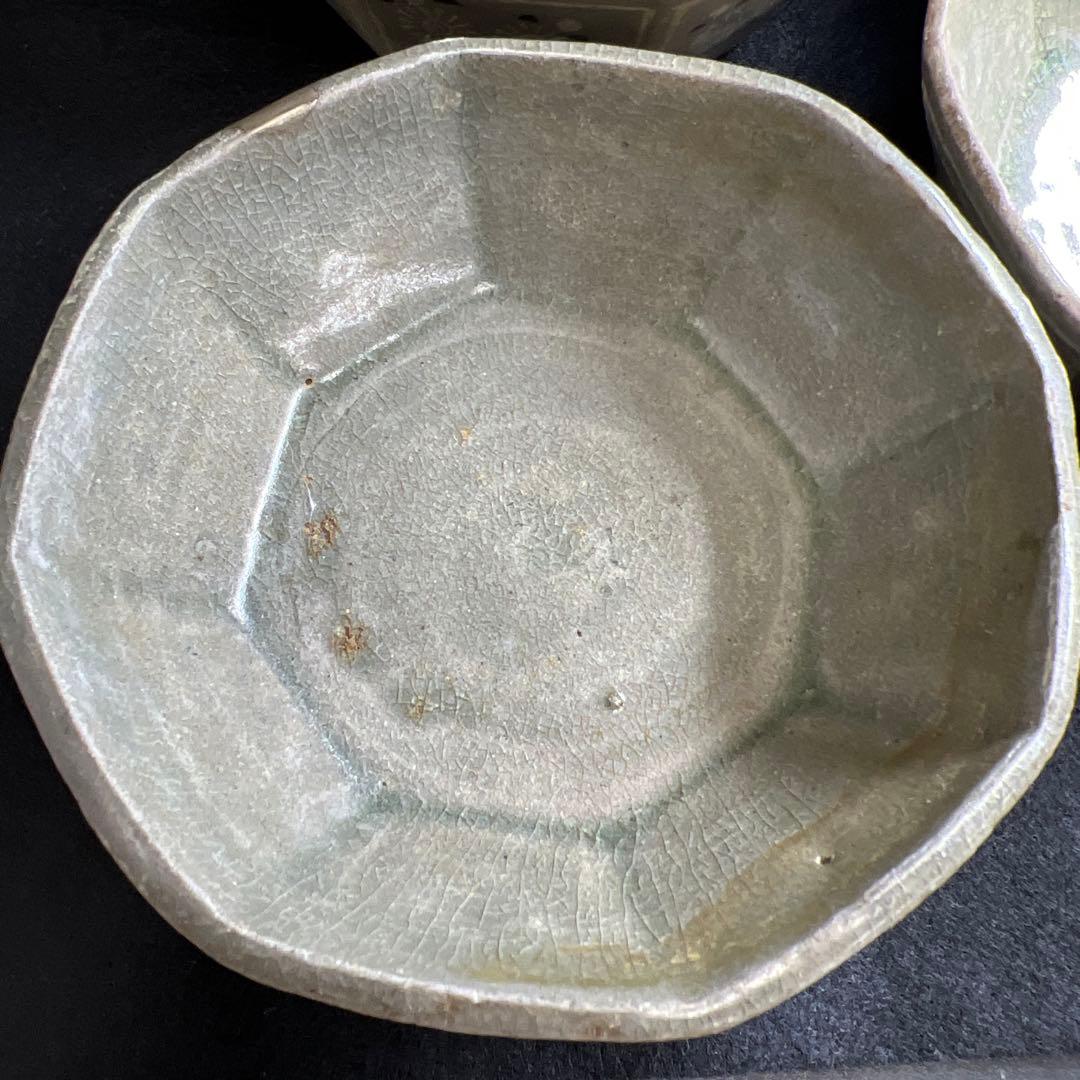 16世紀　高麗青磁　上手白泥象嵌八角鉢4客　幅約11.5㎝東Y7-1224☆2F