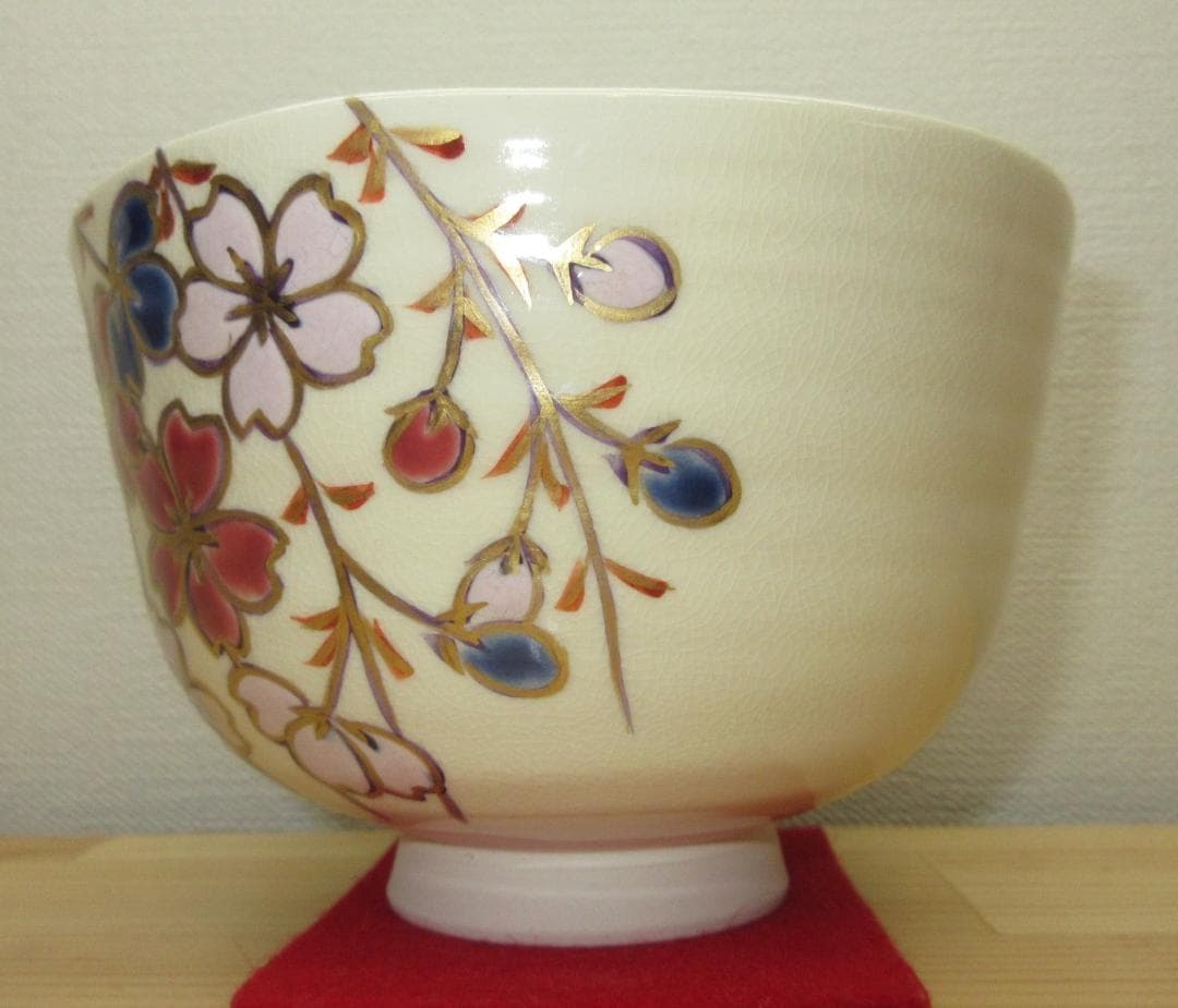送料込【逢絢亭・新品】茶道具 茶碗 京焼 枝垂桜の図 伊坂清香 紙箱入り
