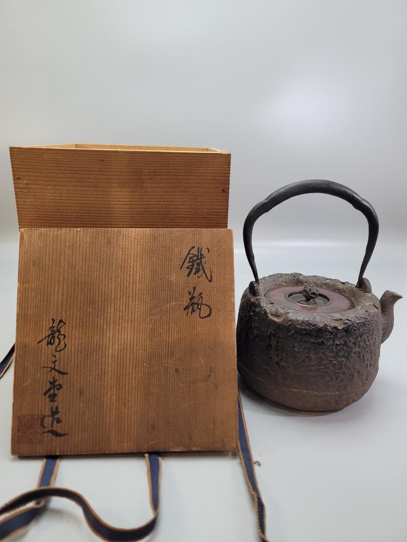 龍文堂 岩肌 鉄瓶 銅「龍文堂」在銘 共箱 DT505