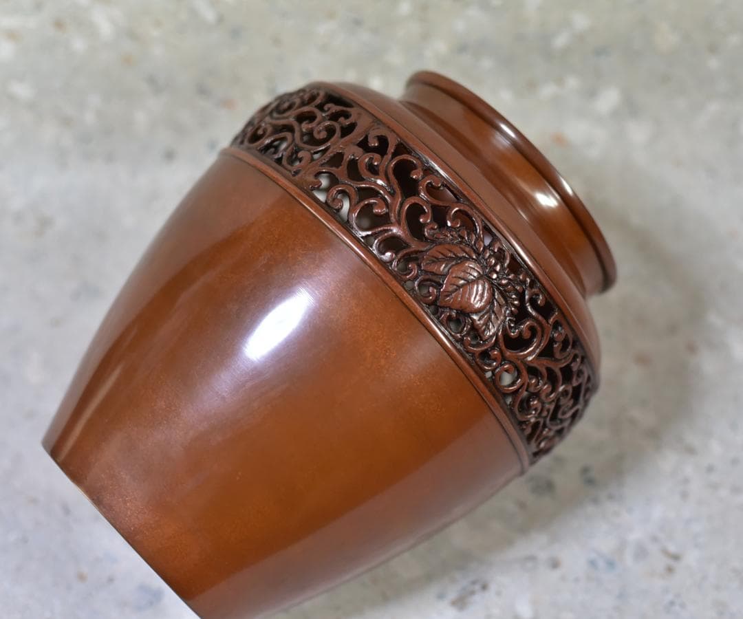 値下げ勝雲造　池坊、唐銅金属　薄葉田、花器　【極上品】花道　共箱