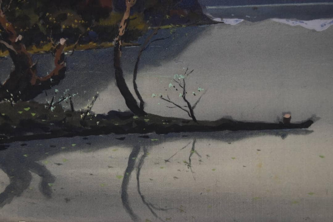 【真作】小島一谿/湖山遠眺図/掛軸/名家伝来/AA-255