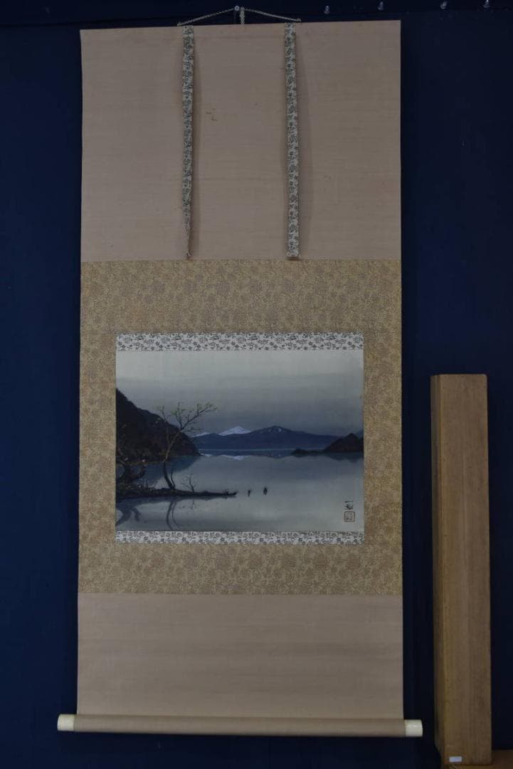 【真作】小島一谿/湖山遠眺図/掛軸/名家伝来/AA-255