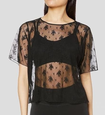 チャコット　レースTシャツ　花柄　黒