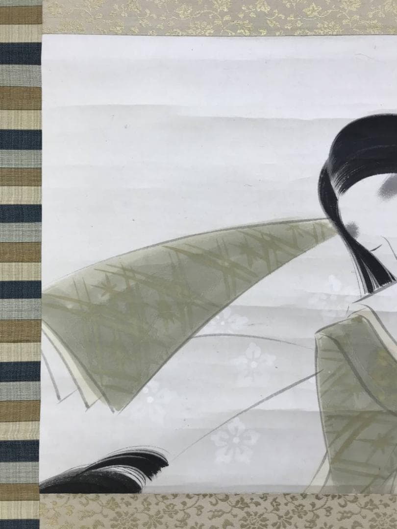 真作/久城月/菊池契月門下/秋思/小野小町/美人/横物/掛軸名家伝来AE-391