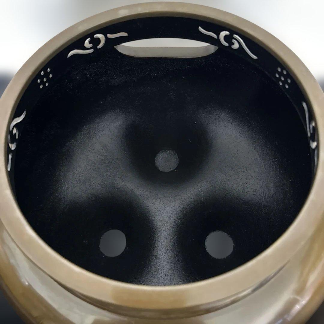 美品 在銘 金森 昭栄 摘み真形釜添え 唐銅鬼面風炉 銅製 茶釜 鉄瓶