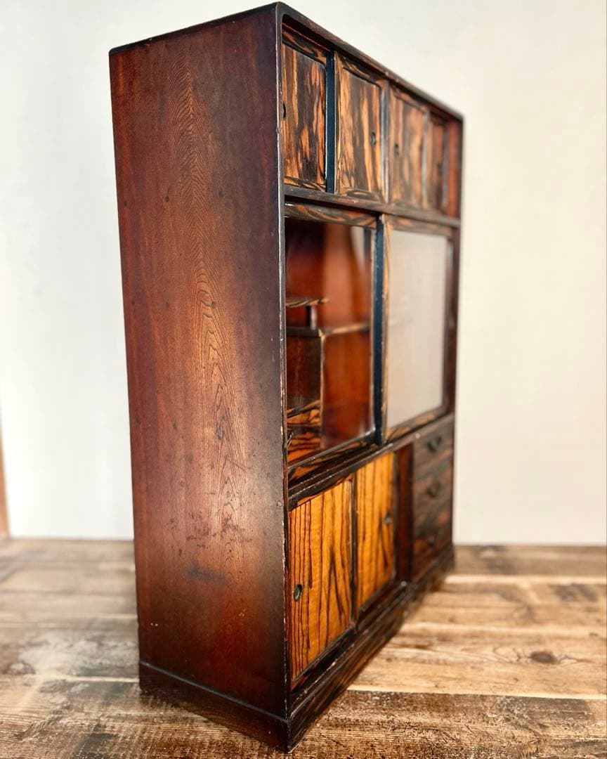 昭和レトロ 古家具 木製 飾り棚 ガラス戸 アンティーク 和家具 収納棚