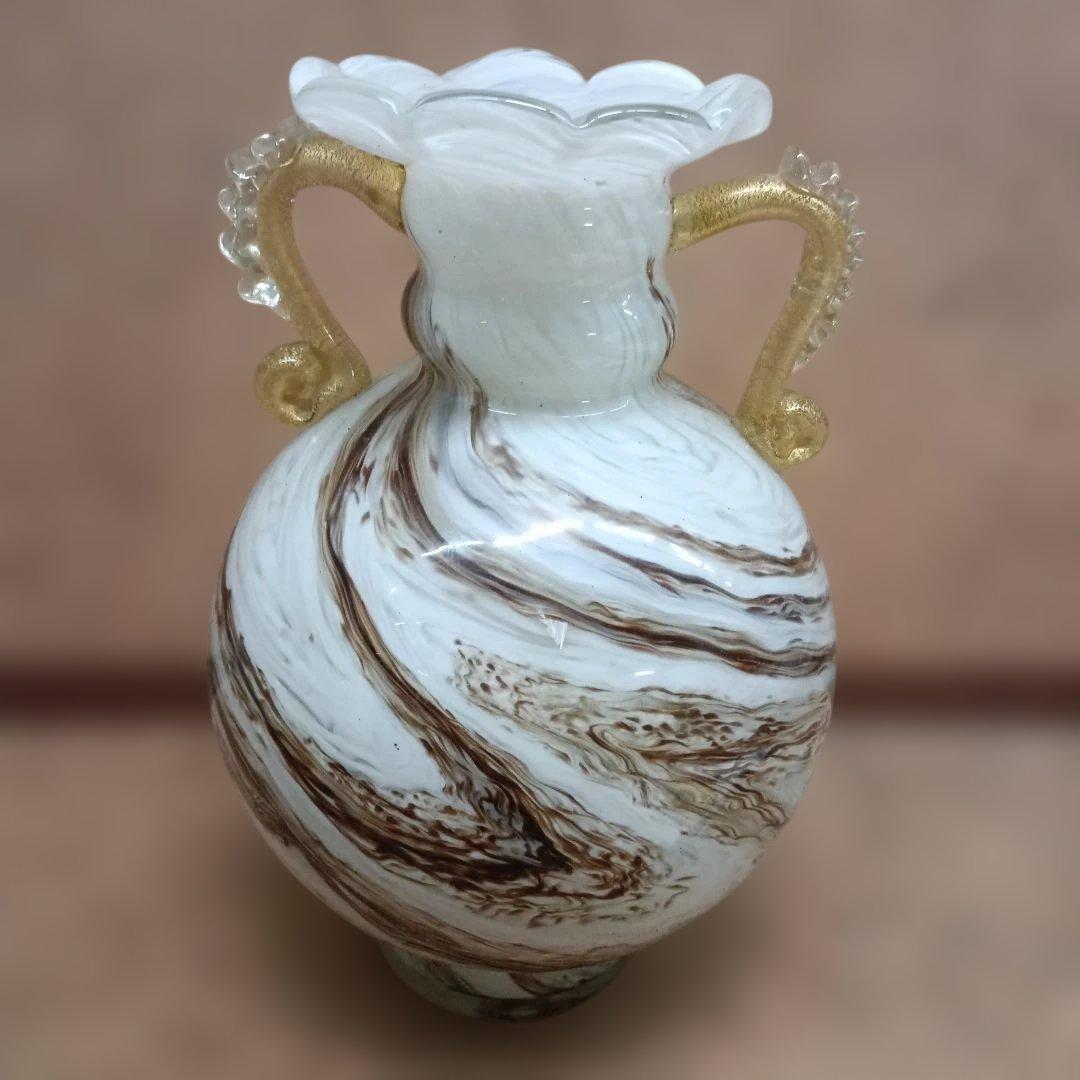 3979）岩田ガラス　金彩双耳　花瓶　花器　フラワーベース